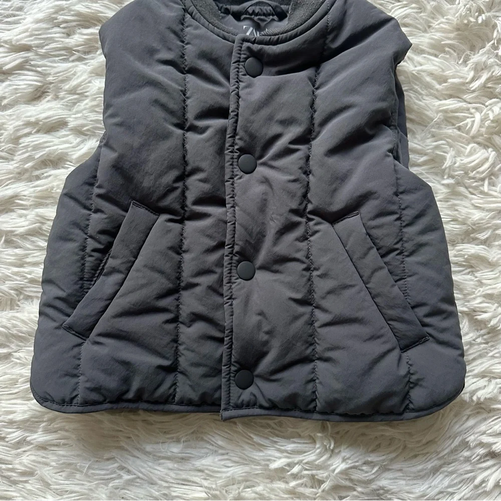 Zara Snap Button Up Puff Vest Gray Size 2 Years - Picture 4 of 8